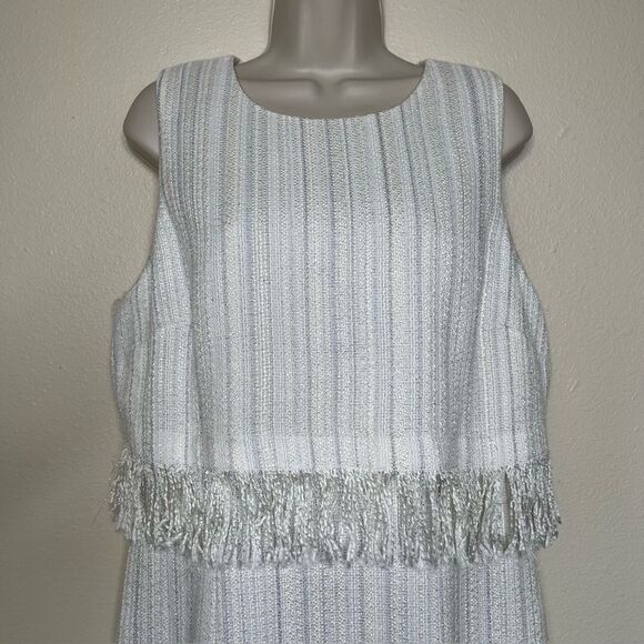 Karl Lagerfeld Tweed Fringe Ivory Metallic Sleeveless Shift Dress Women Size 12 - Picture 3 of 15